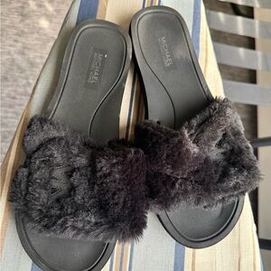 Michael Kors Black Plush Slipper Slides